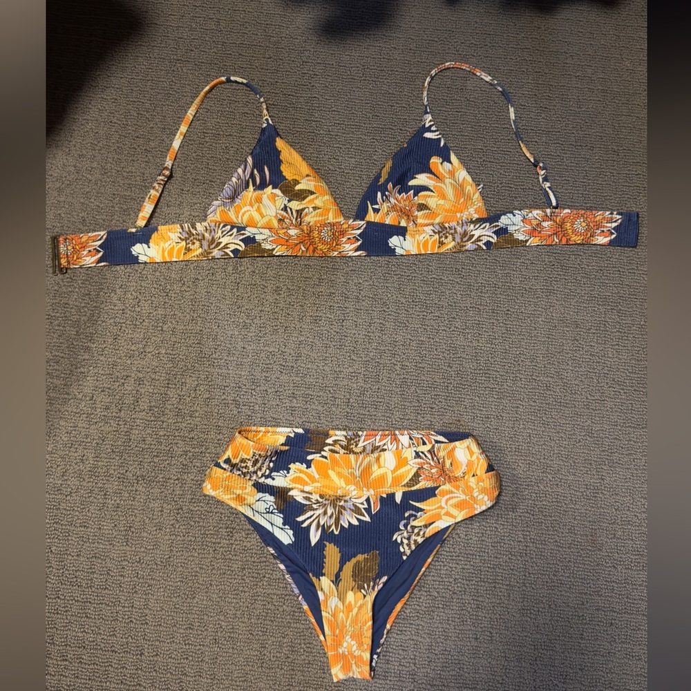 Floral Bikini Set in Navy and Orange